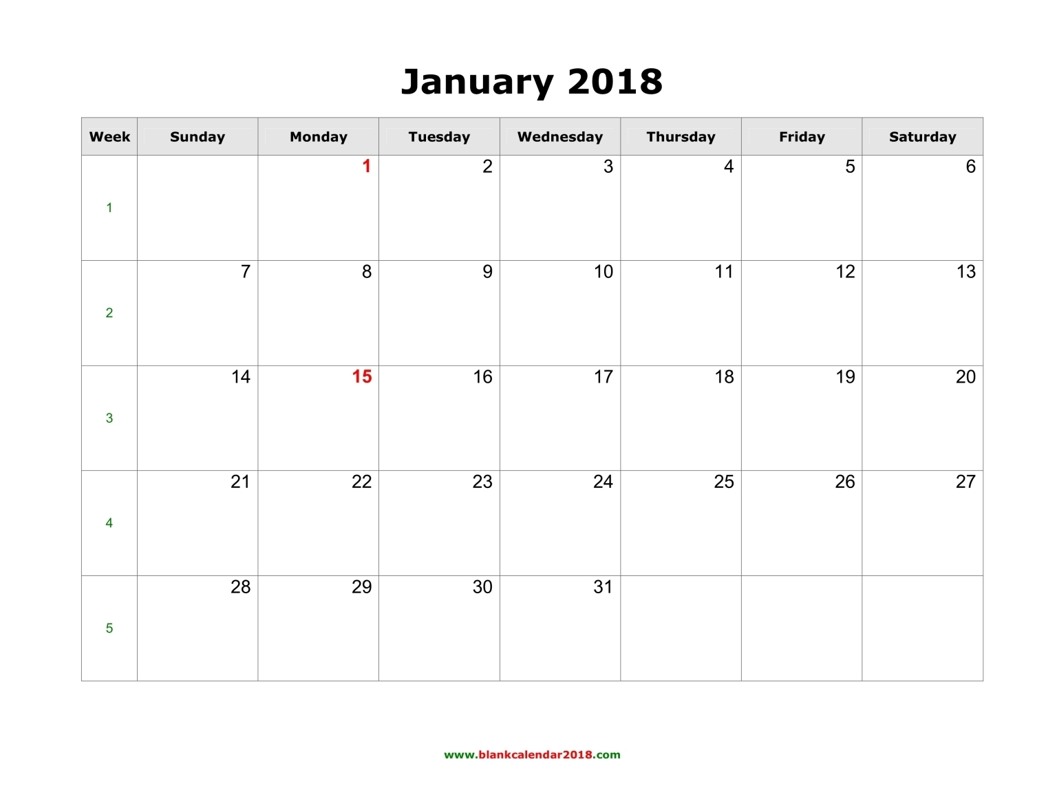 Blank Calendar 2018