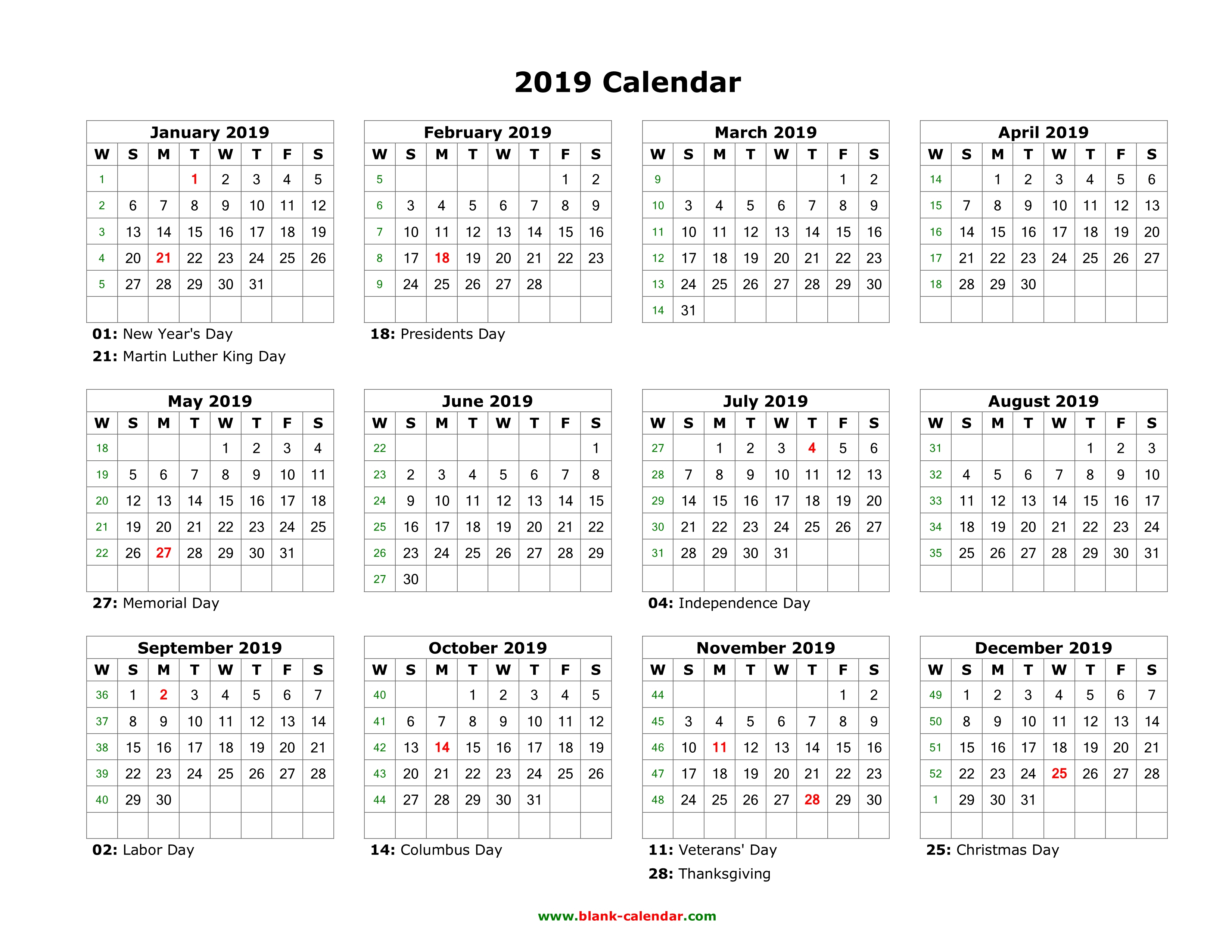 Blank Calendar 2019 | Free Download Calendar Templates