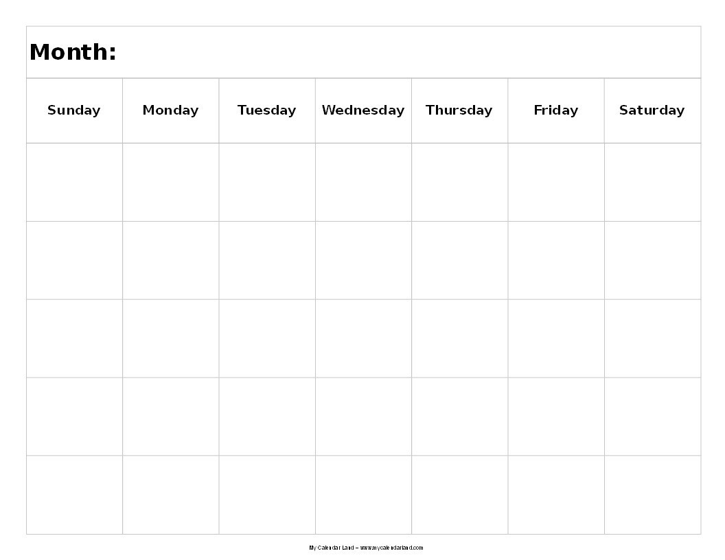 Blank Calendar 5 Weeks | Igotlockedout