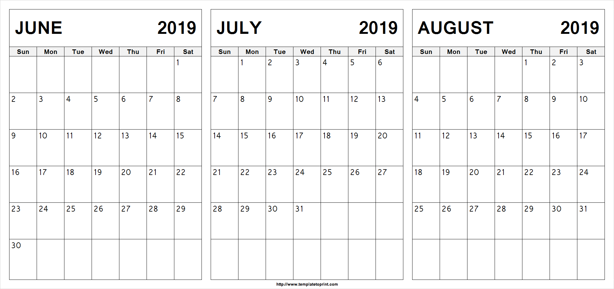 Blank Calendar June July August | Example Calendar Printable