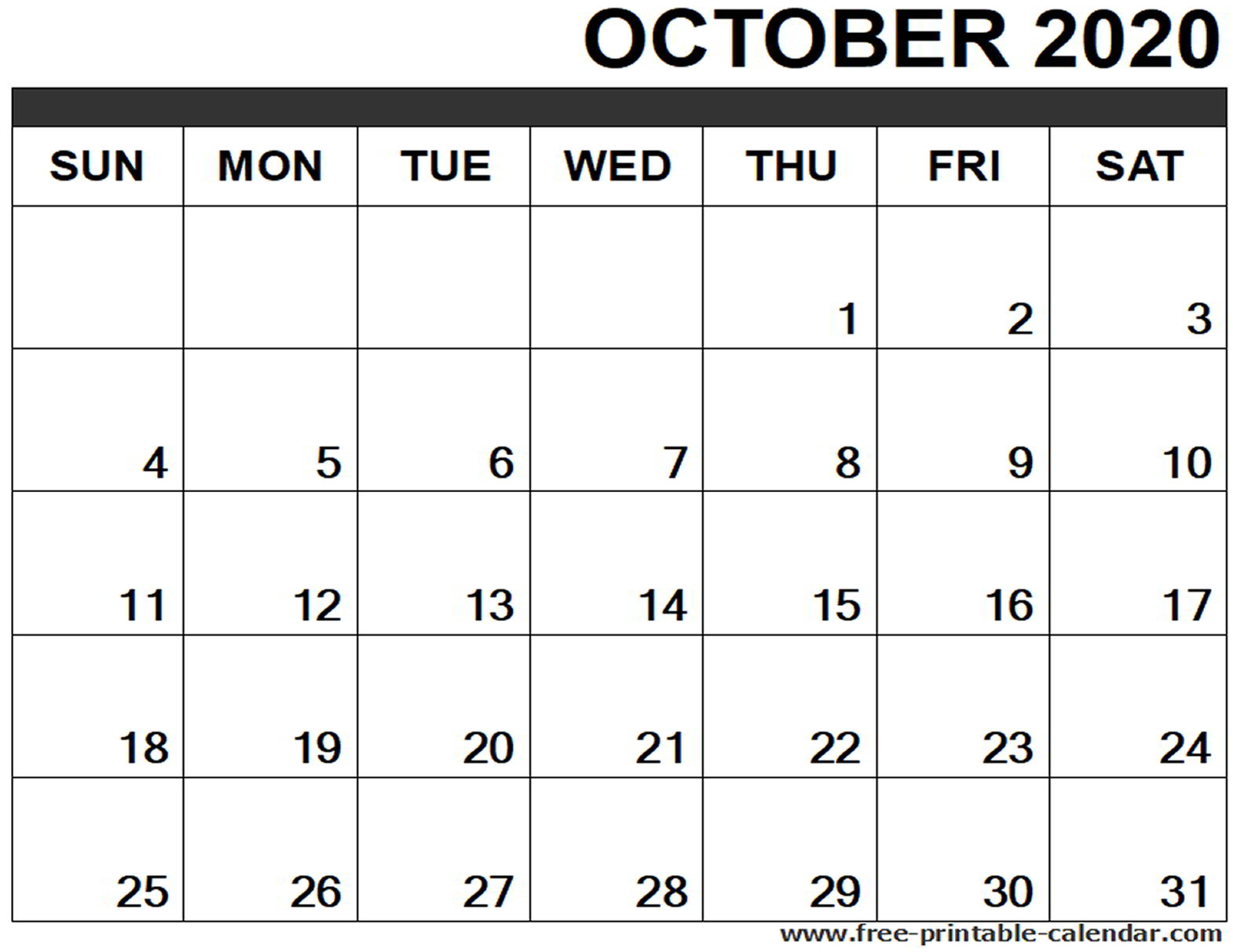 Blank Calendar October 2020