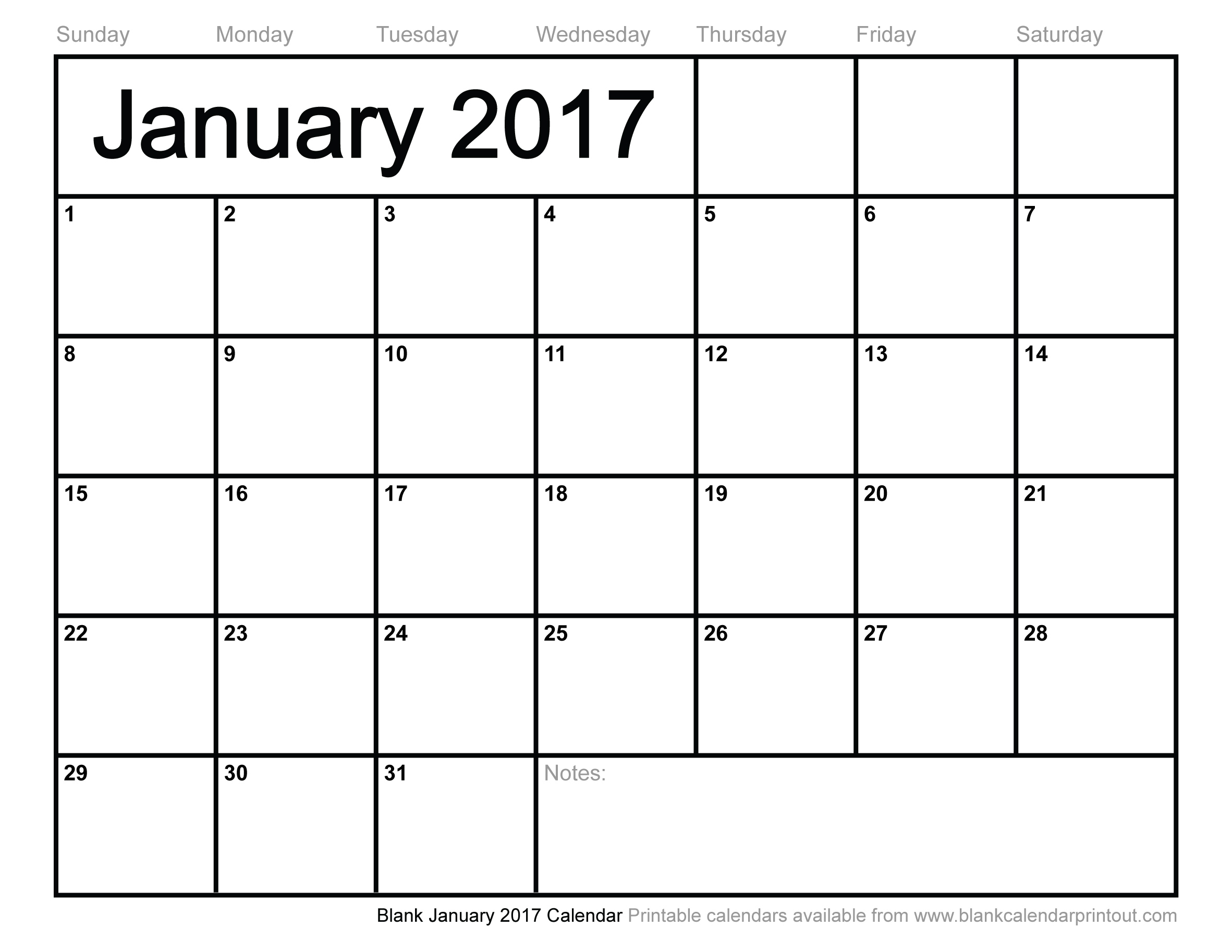 Blank Calendar Printable 2017 | Hauck Mansion