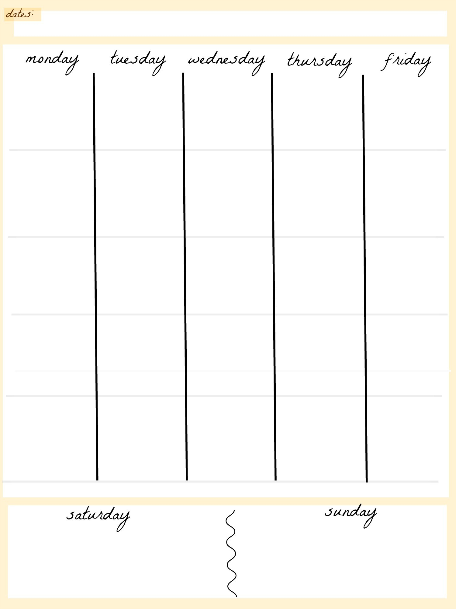 Blank Calendar Template 5 Day Week Weekly Calendar 5 Day