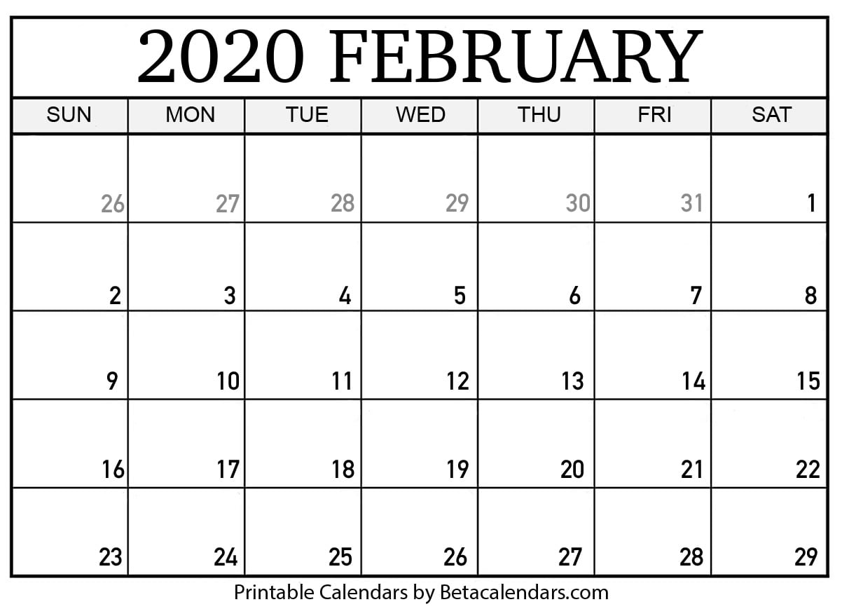 Blank February 2020 Calendar Printable - Beta Calendars