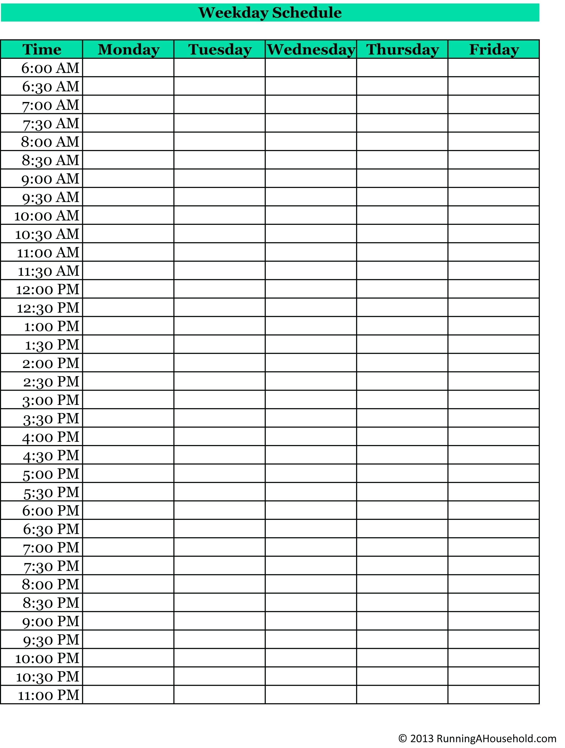 work week by hour schedule template