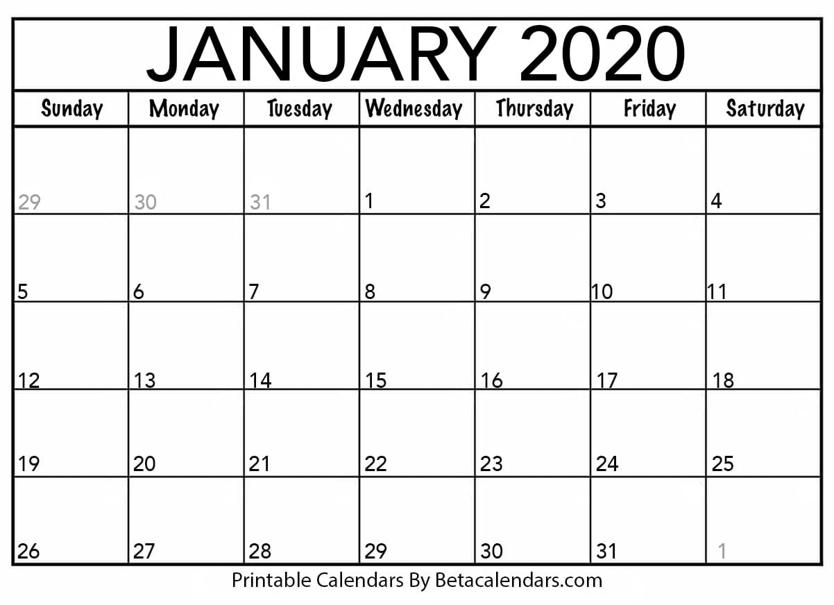 Blank January 2020 Calendar Printable - Beta Calendars