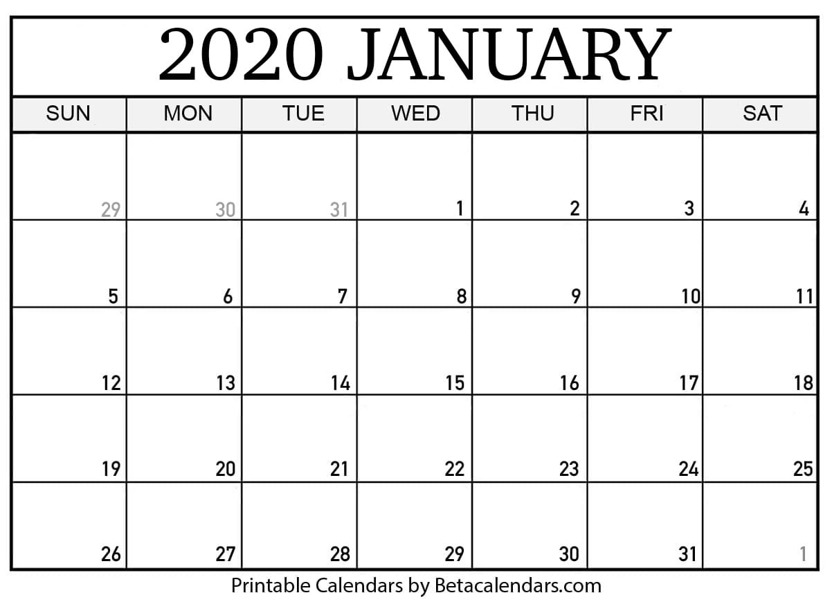 Blank January 2020 Calendar Printable - Beta Calendars