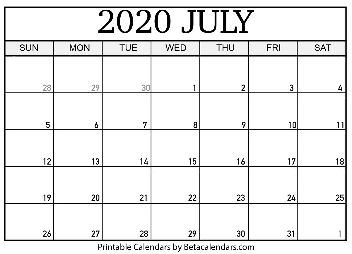 Blank July 2020 Calendar Printable - Beta Calendars