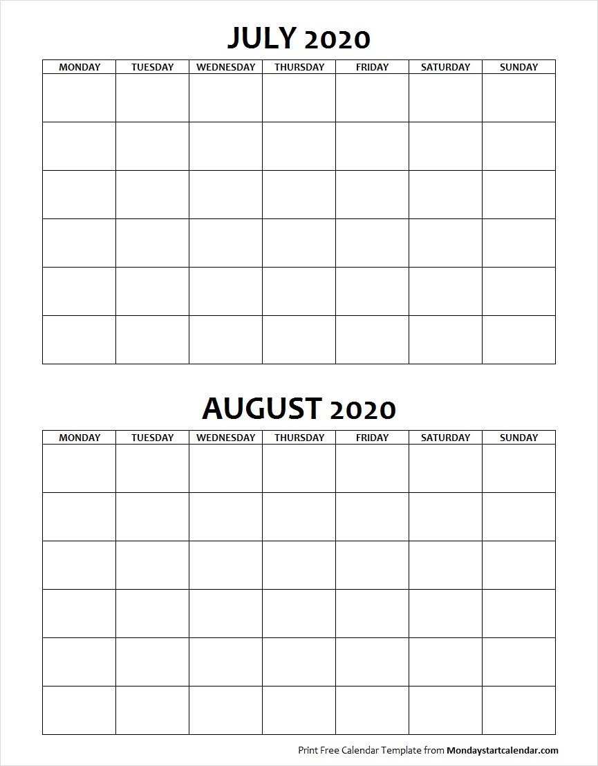 printable calendar july and august 2020 example calendar