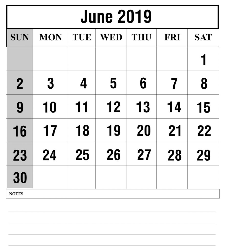 Blank June 2019 Calendar Printable In Pdf, Word, Excel