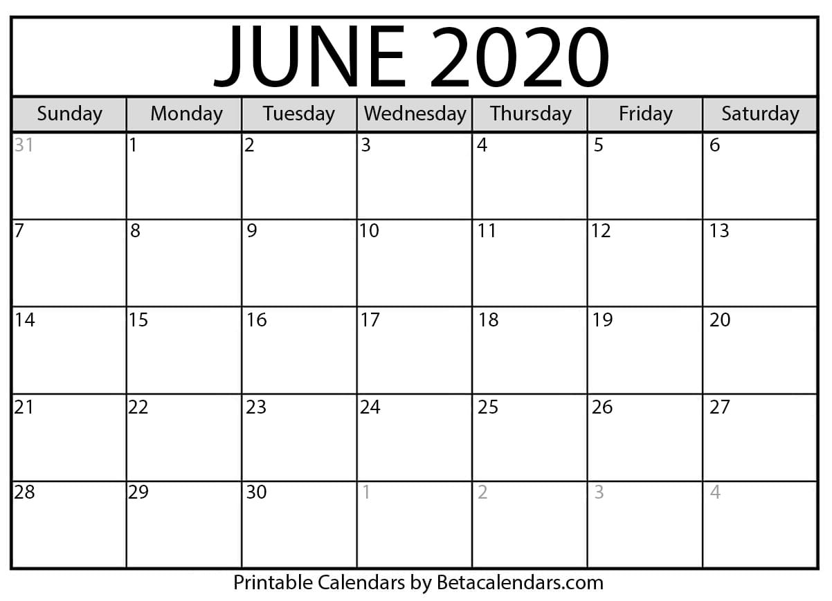 Blank June 2020 Calendar Printable - Beta Calendars