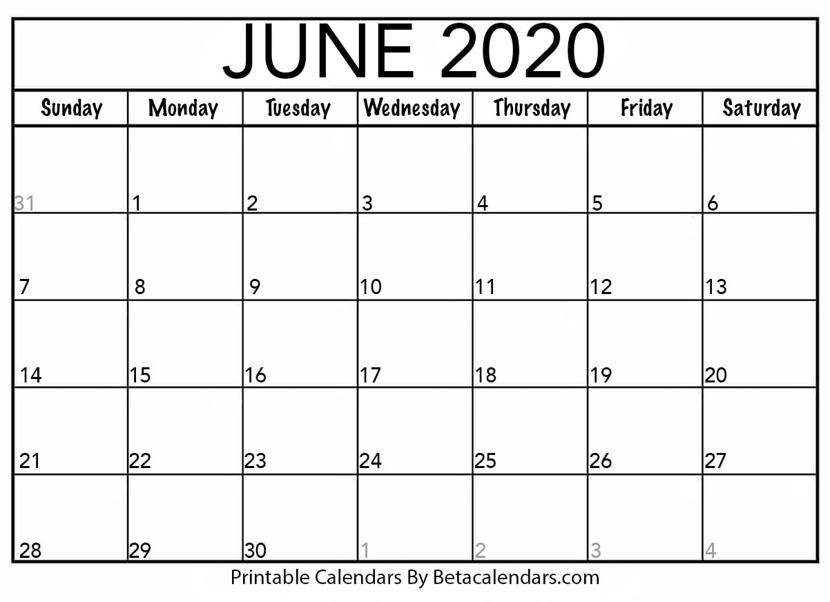 Blank June 2020 Calendar Printable - Beta Calendars