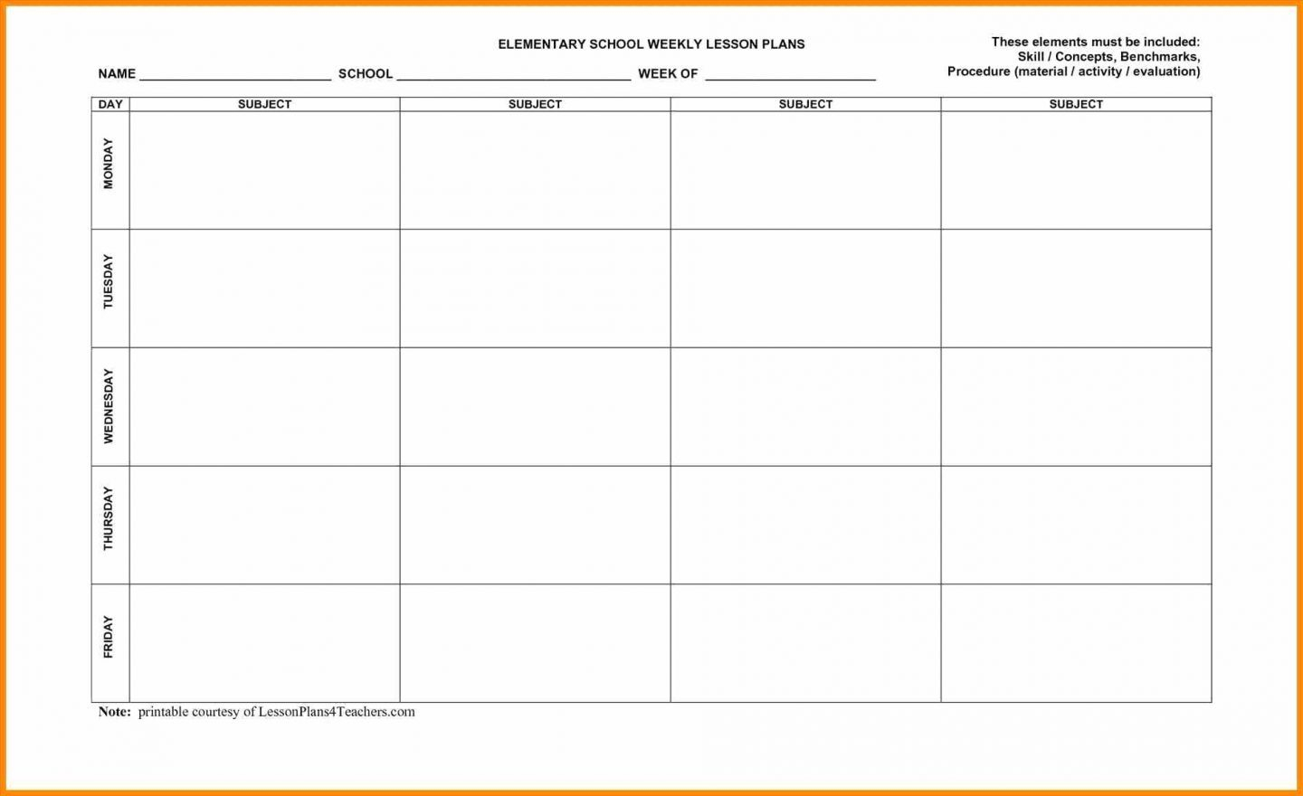 Blank Lesson Plan Templates To Print Template Free Printable