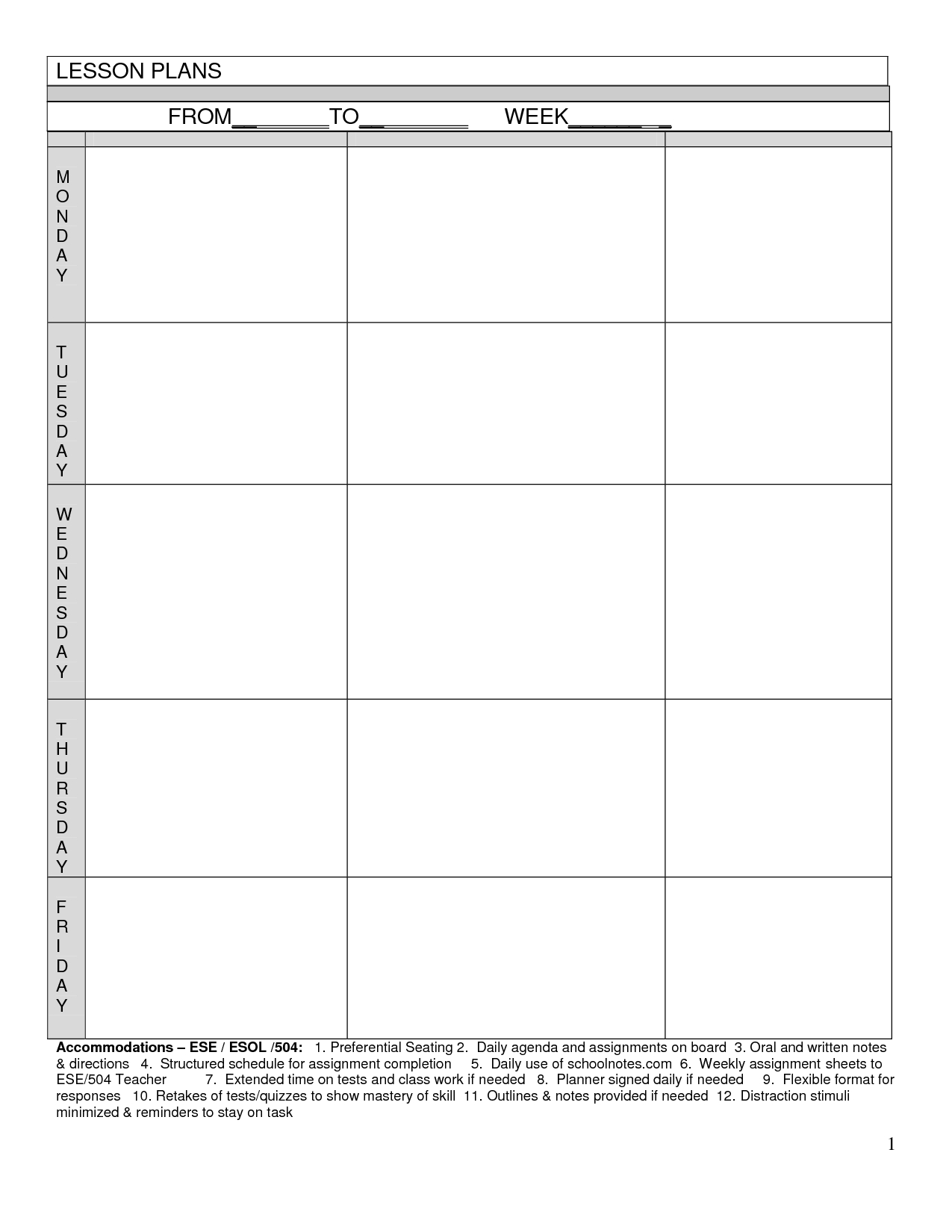Blank Lesson Plans For Teachers | Free Printable Blank