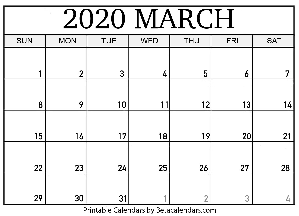 Blank March 2020 Calendar Printable - Beta Calendars