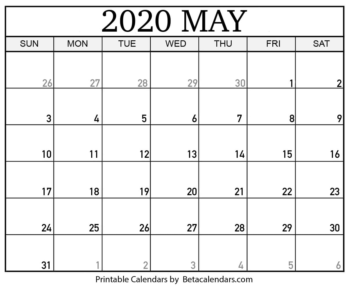 Blank May 2020 Calendar Printable - Beta Calendars