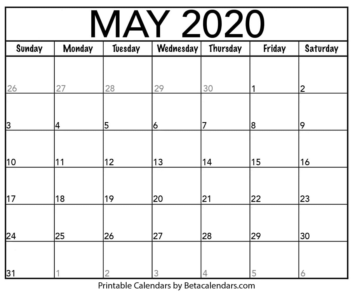 Blank May 2020 Calendar Printable - Beta Calendars