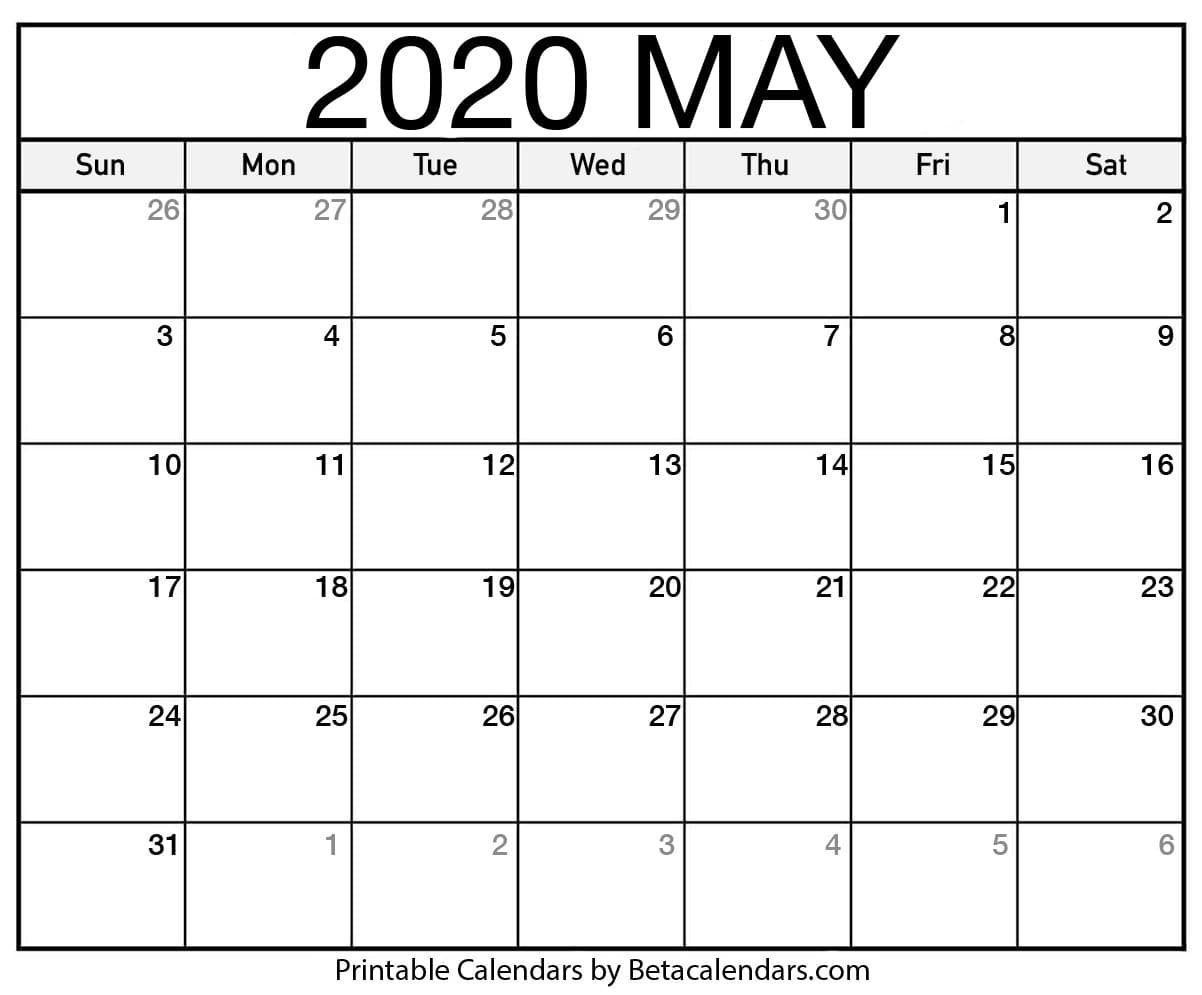 Blank May 2020 Calendar Printable - Beta Calendars