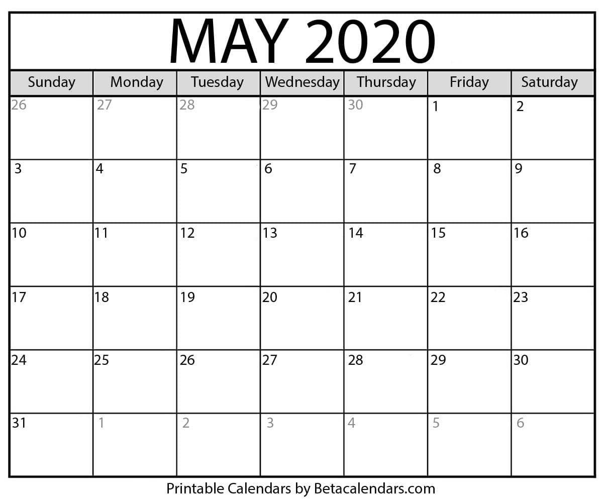 Blank May 2020 Calendar Printable - Beta Calendars