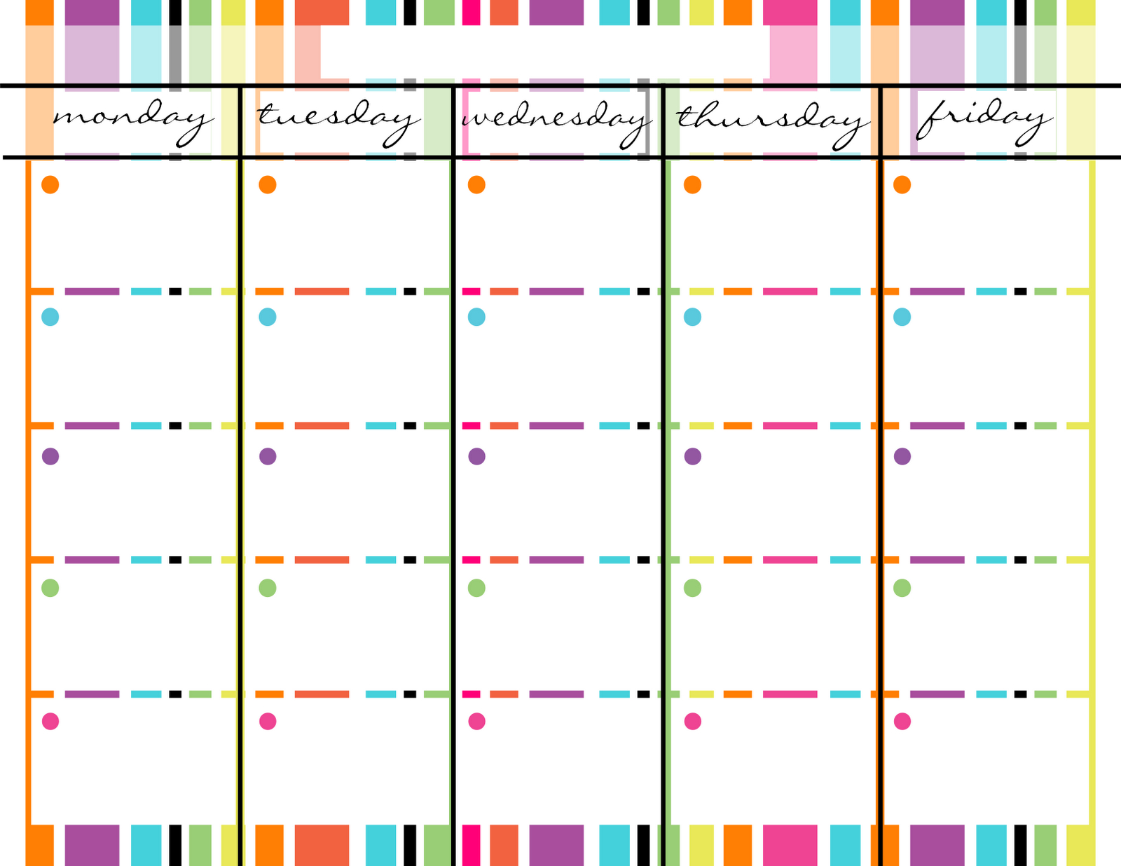 Blank Monday Through Friday Printable Calendar | School