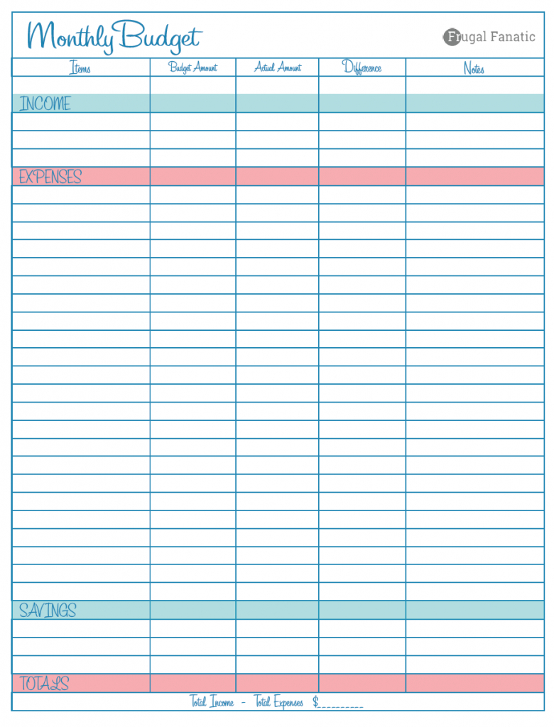 Blank Monthly Budget Worksheet - Frugal Fanatic