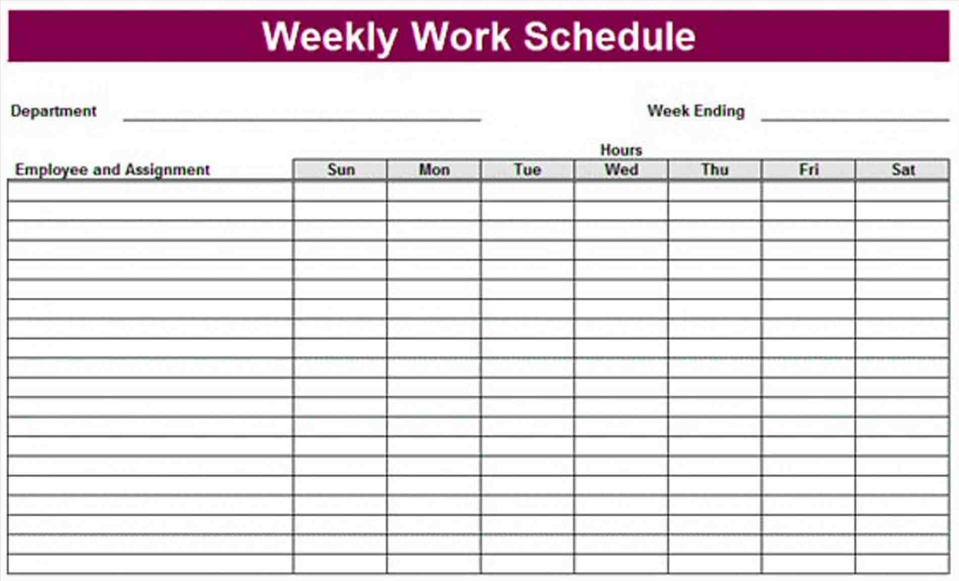 Blank Monthly Work Schedule Template Calendar Or Pdf Ree