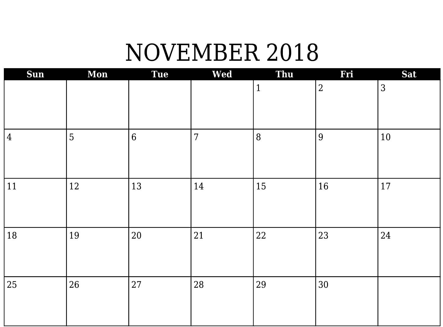Blank November 2018 Google Sheet Calendar | 2018 Calendars