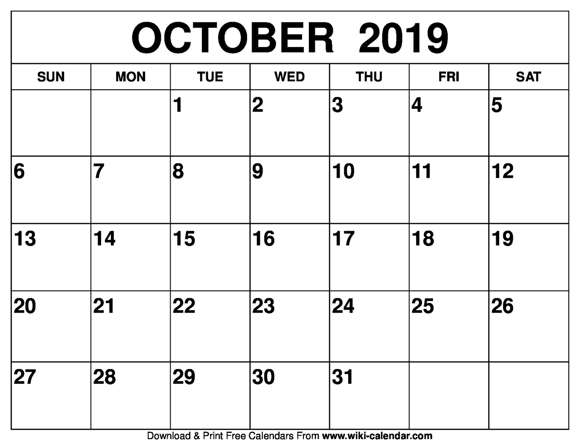 Blank October 2019 Calendar Printable Templates