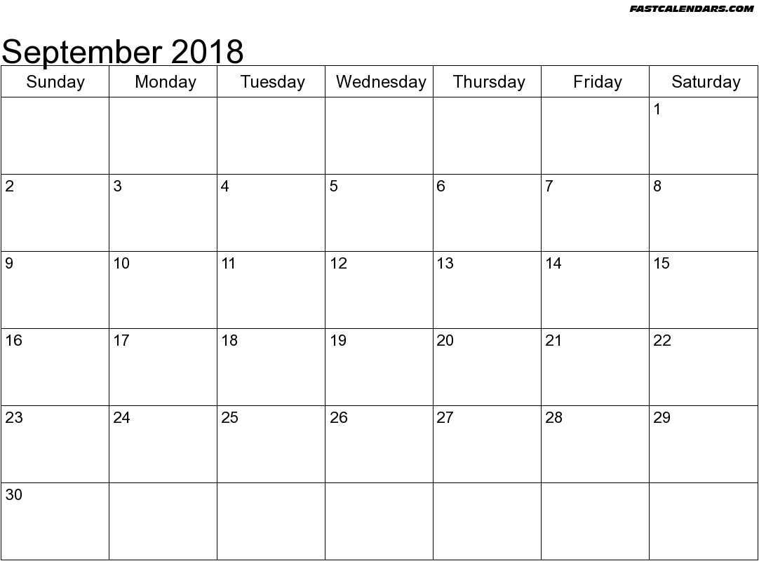 Blank September 2018 Calendar Printable | Blank Calendar
