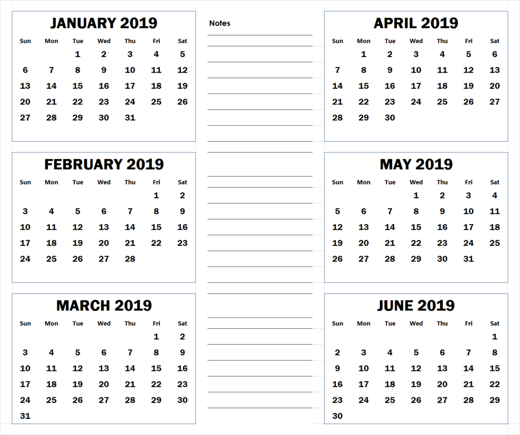 Calendar Template Six Months Printable Free 