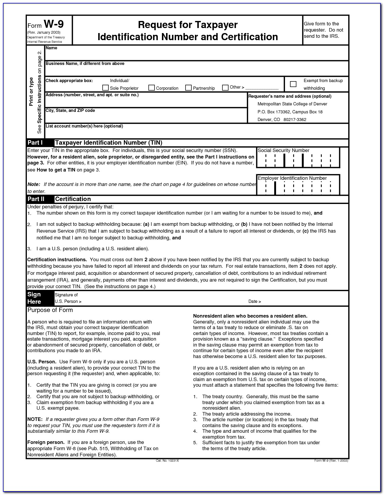 Blank W 9 Form Printable Free