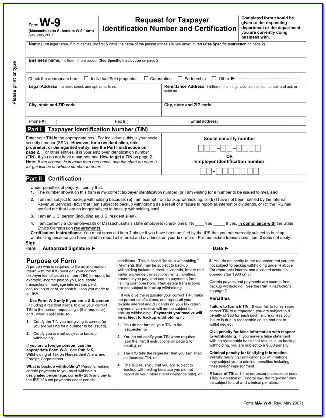 Fillable And Printable W 9 Form Printable Forms Free Online