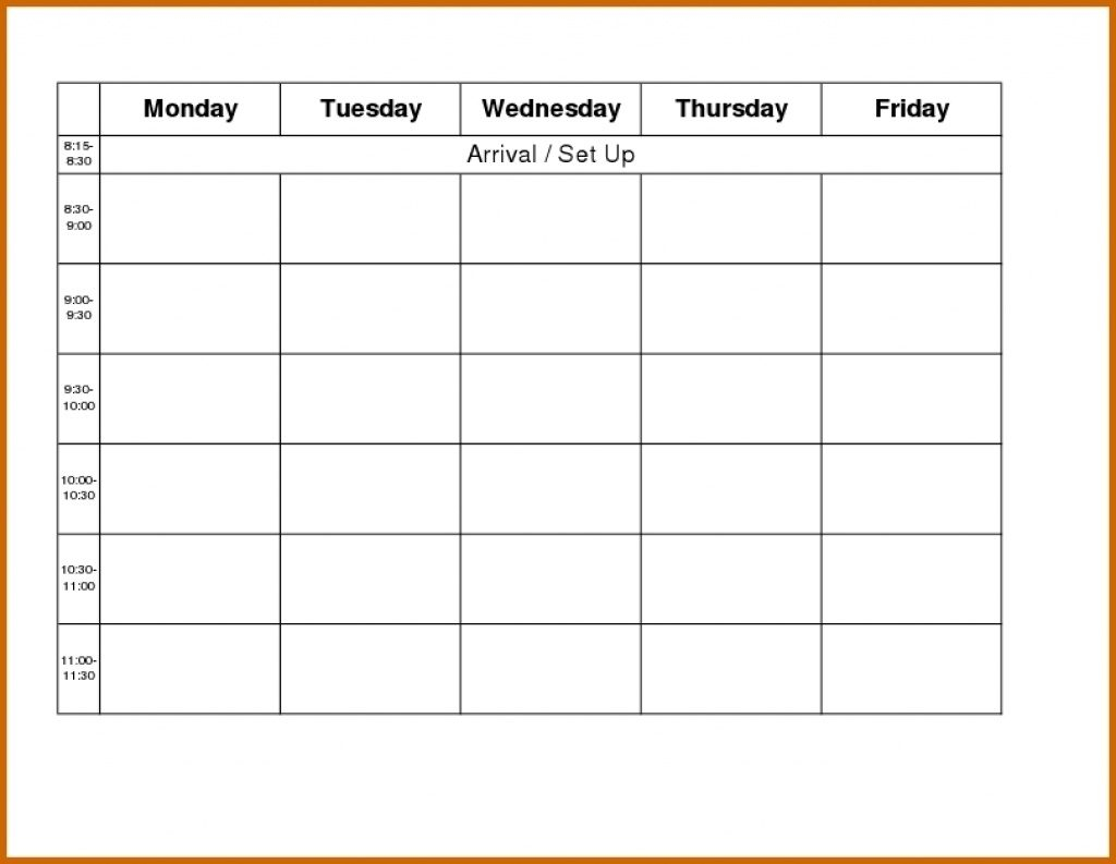 Blank Weekly Calendar Day Through Friday Sunday To Saturday