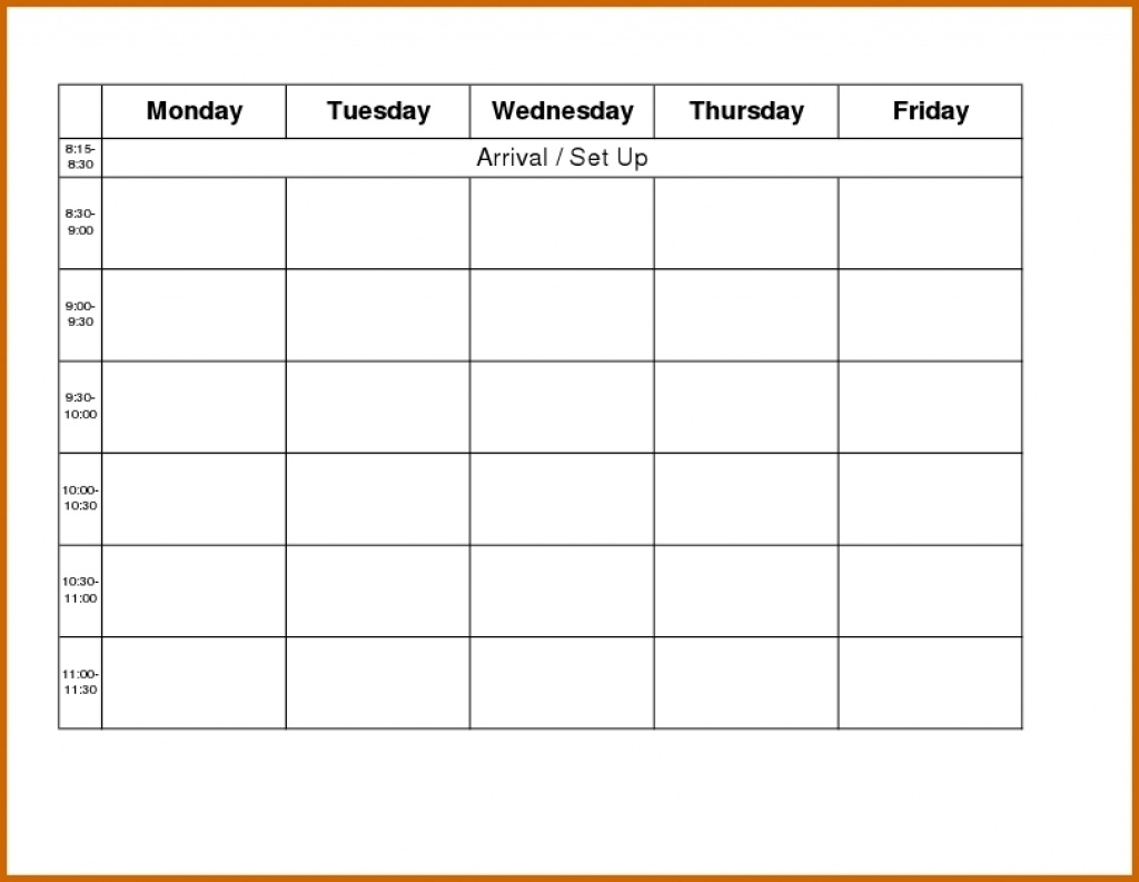 Printable Weekly Calendar Monday Thru Friday Example Calendar Printable