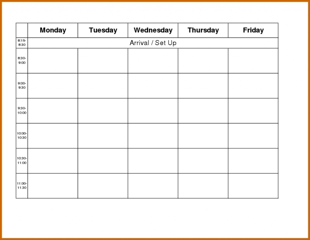 Blank Weekly Calendar Day Through Friday Sunday To Saturday