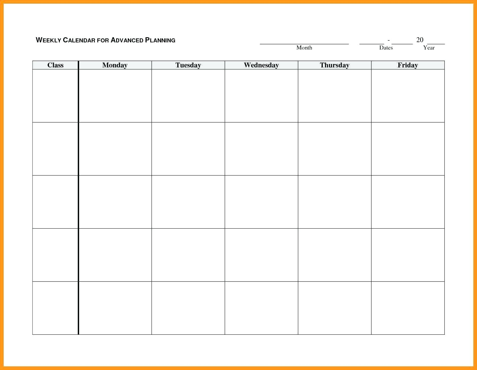 Blank Weekly Calendar Monday Through Friday Schedule