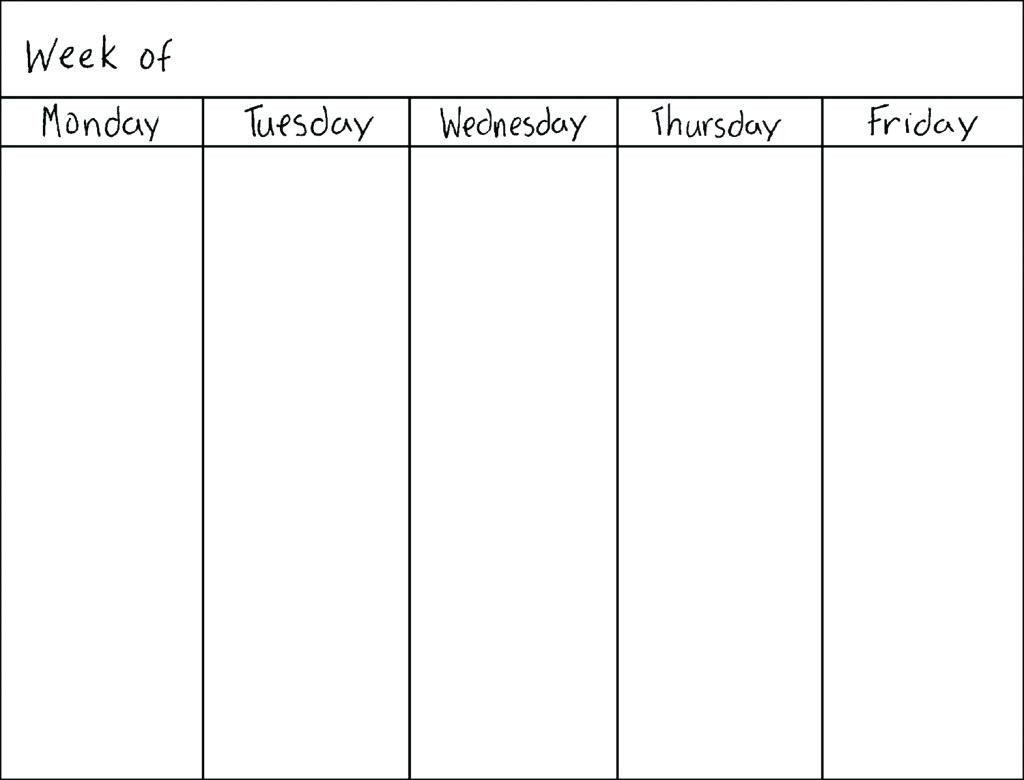 Blank Weekly Calendar Monday Through Friday Schedule Plate