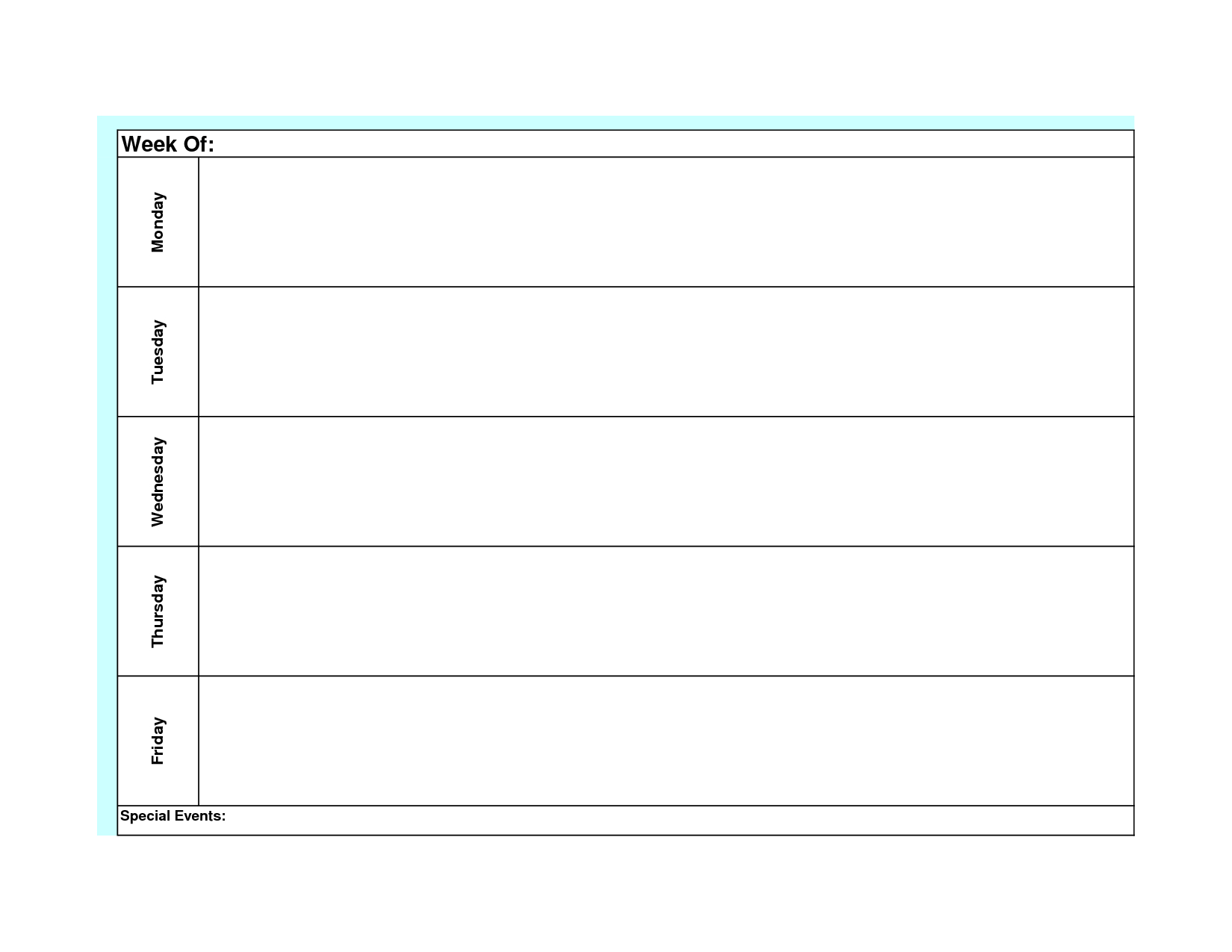 Blank Weekly Calendar Template Monday Friday | Planner