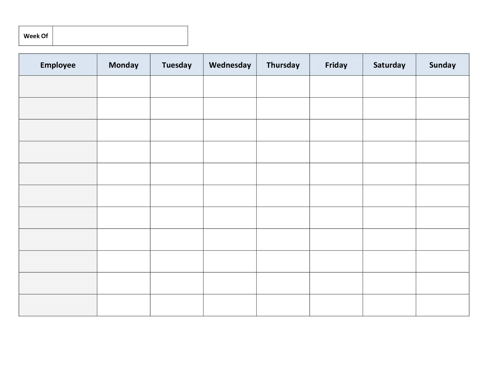 Blank Weekly Work Schedule Template | Schedule | Cleaning