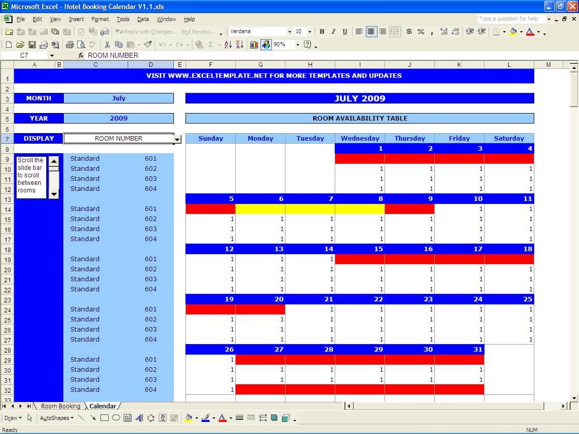 Booking And Reservation Calendar » Exceltemplate