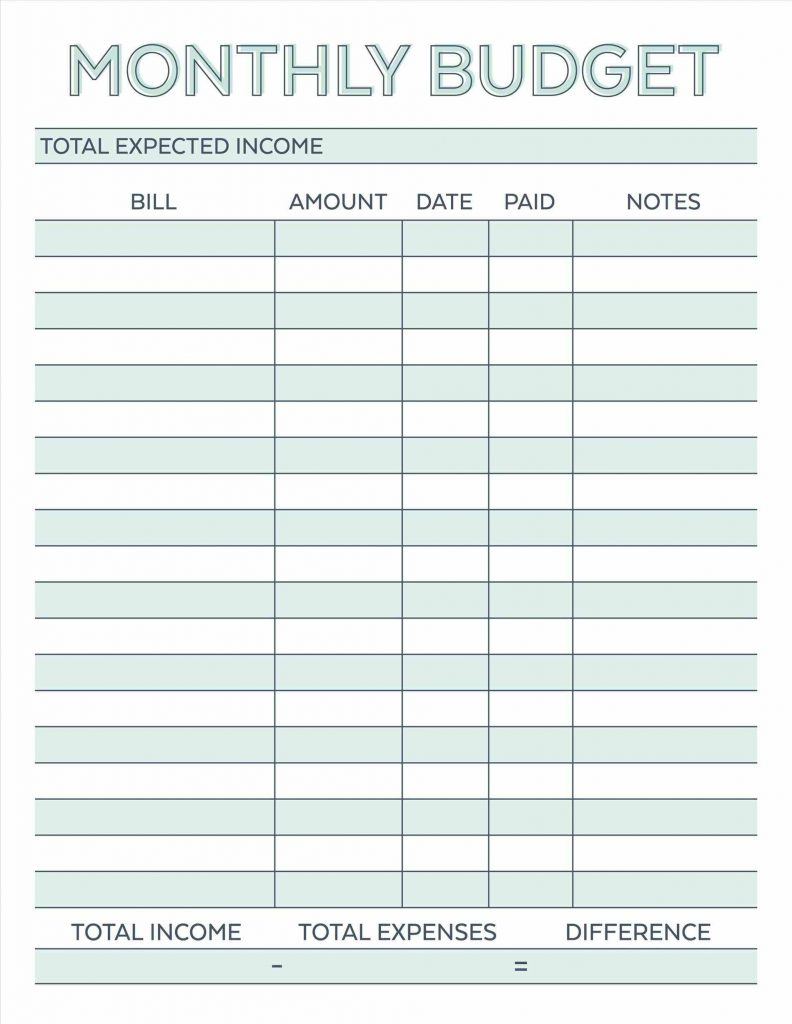 Budget Planner Worksheet Monthly Bills Template Free