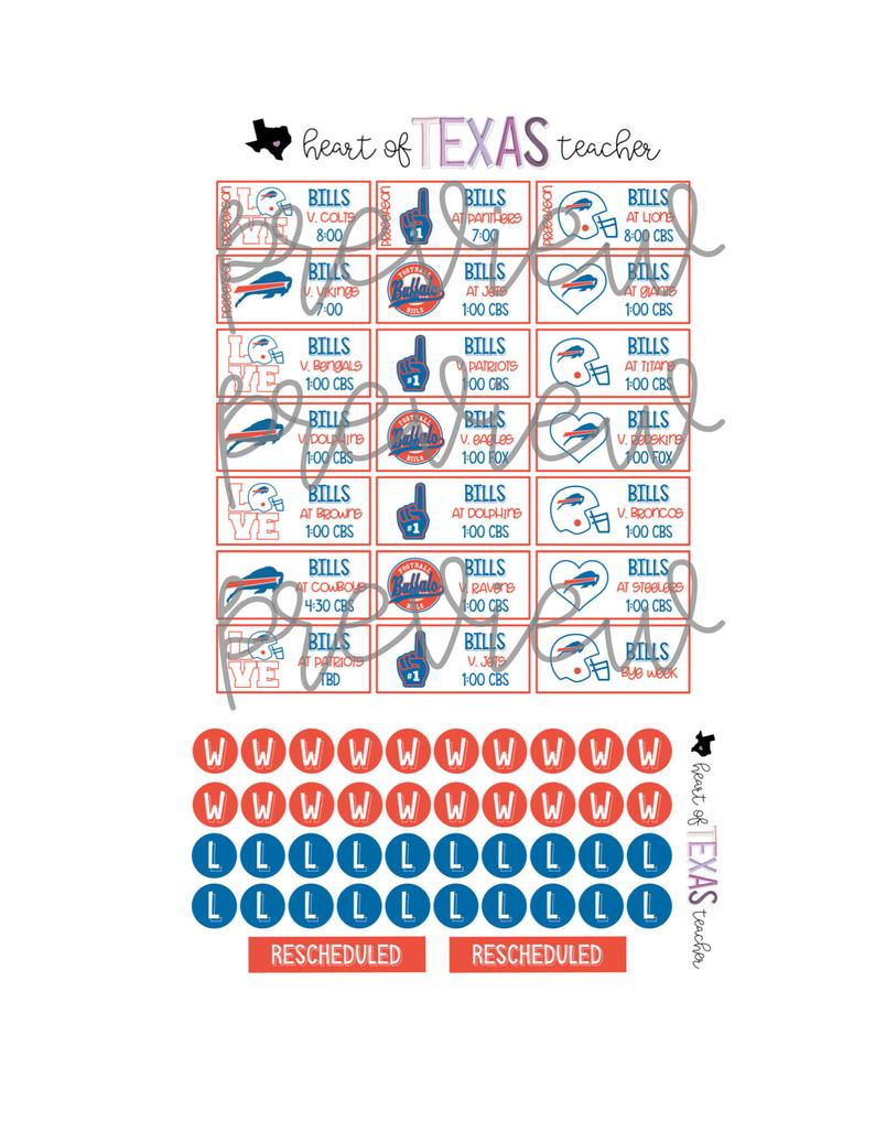 Buffalo Bills 2019-2020 Season Schedule Stickers For Erin Condren Life  Planner {Instant Download}