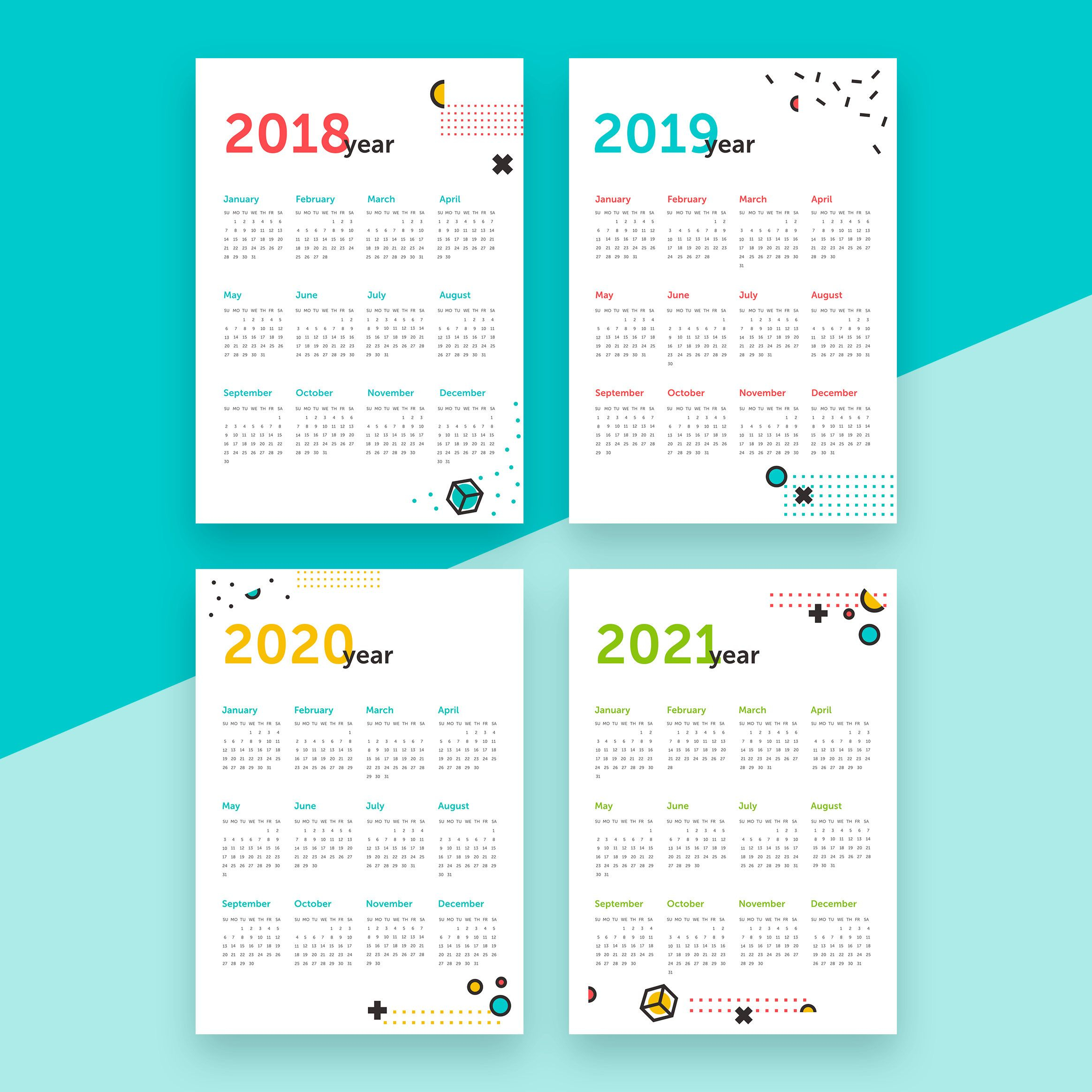 Calendar 2018 2019 2020 2021 Planner Printable Wall