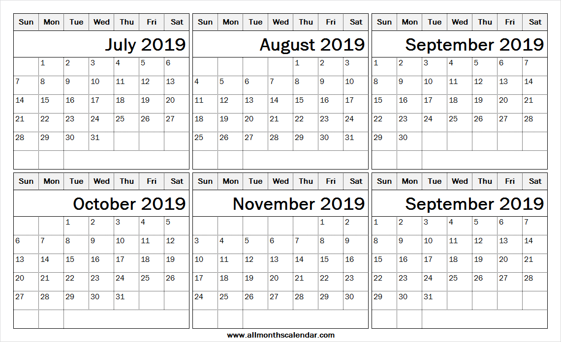 Calendar 2019 July To December Template | 2019 Editable