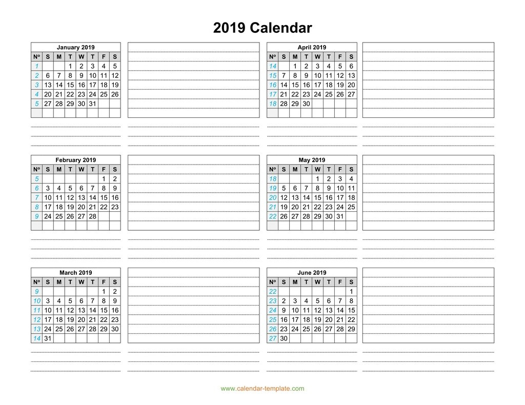 Calendar Template Six Months Printable Free