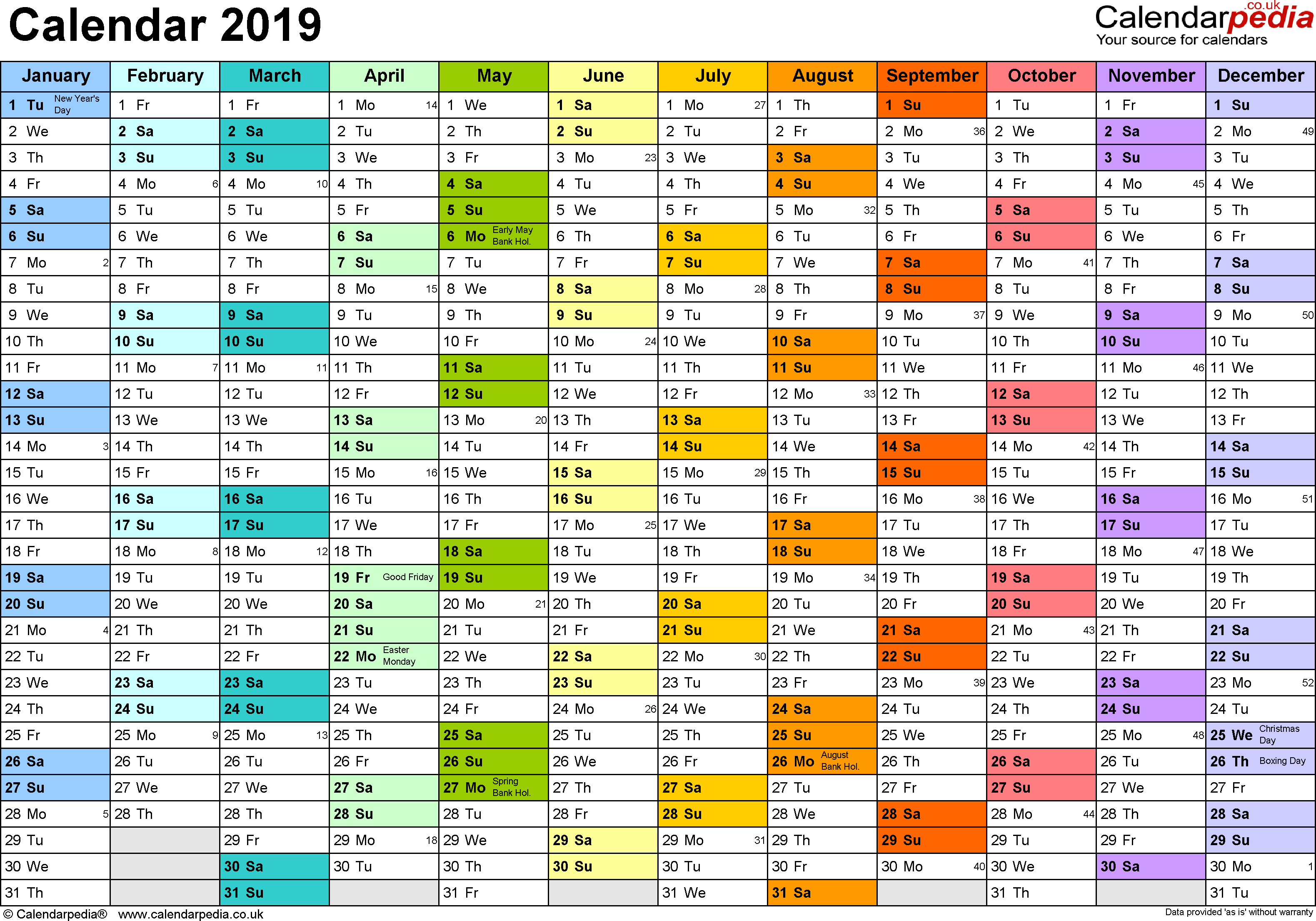 Calendar 2019 (Uk) - 16 Free Printable Pdf Templates