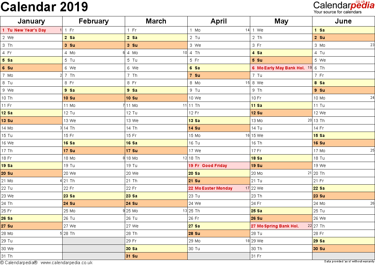 Calendar 2019 (Uk) - 16 Free Printable Pdf Templates