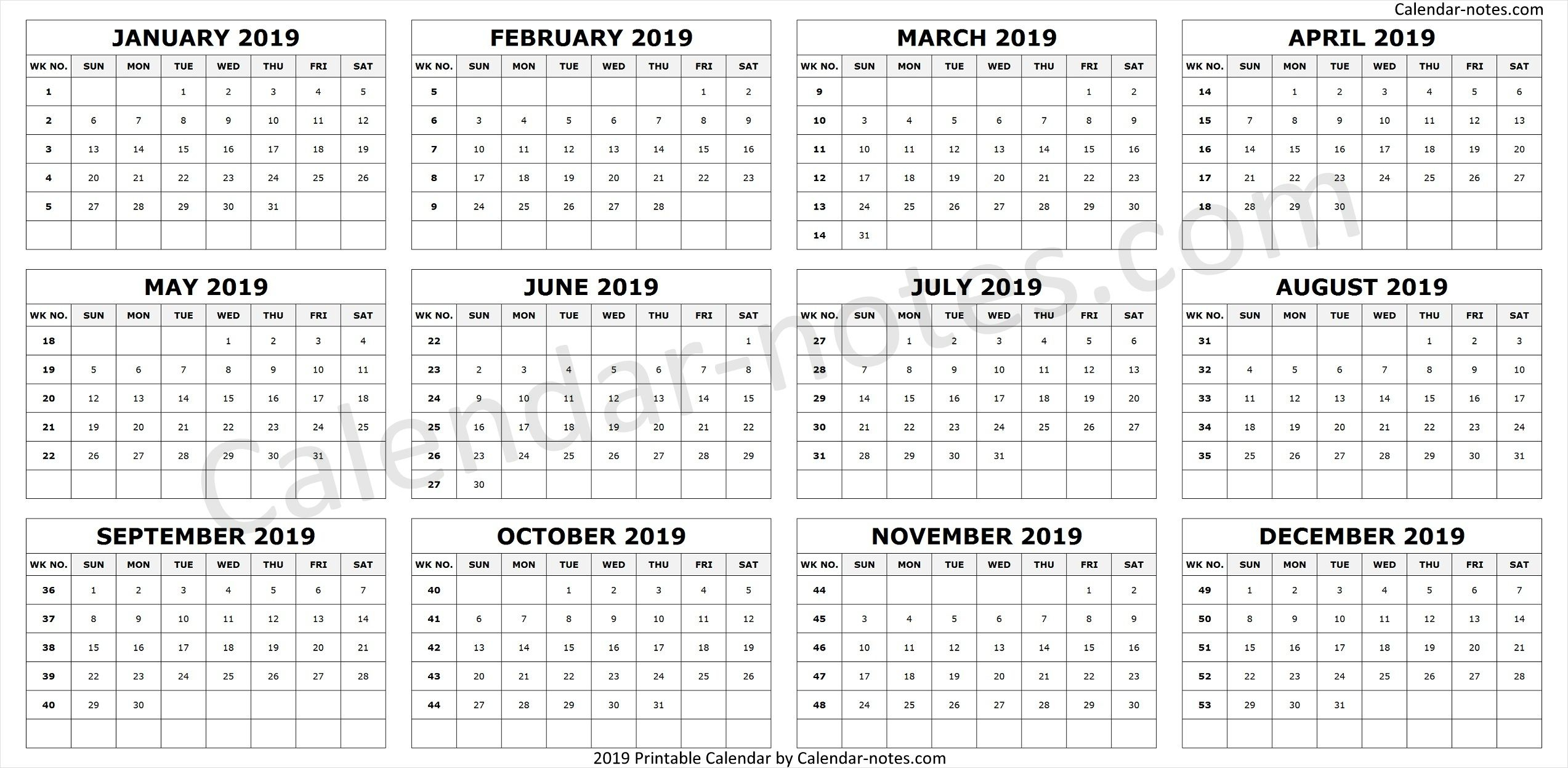 Calendar 2019Week Numbers | Calendar 2019 With Week