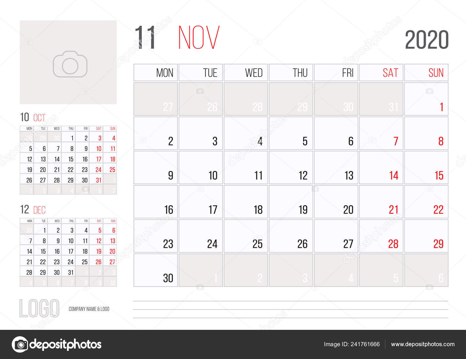 Calendar 2020 Planner Corporate Template Design November