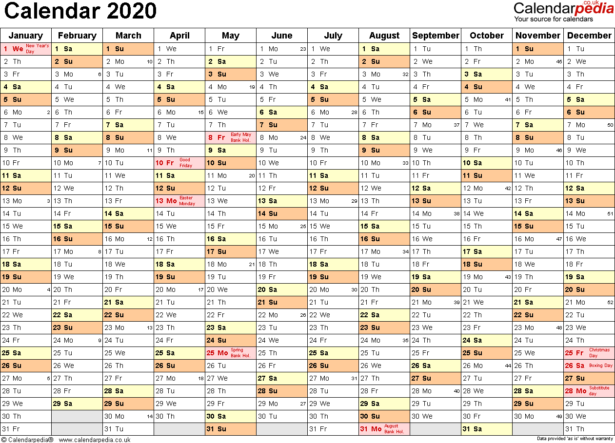 Calendar 2020 (Uk) - 16 Free Printable Pdf Templates